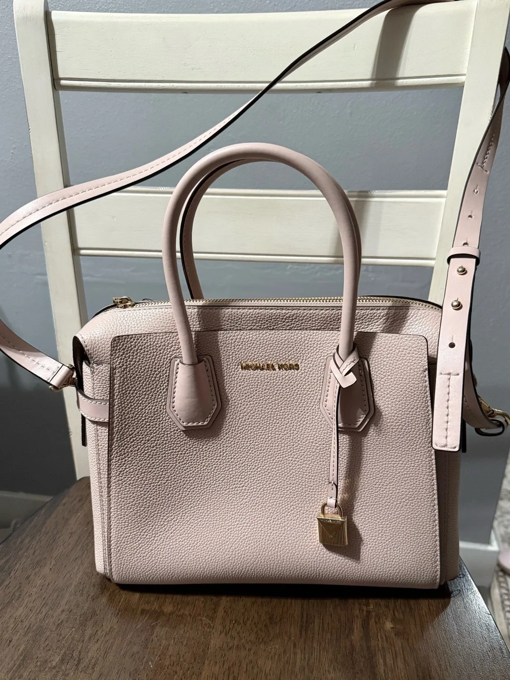 Michael Kors Blush Pink Leather Satchel with Detachable Strap